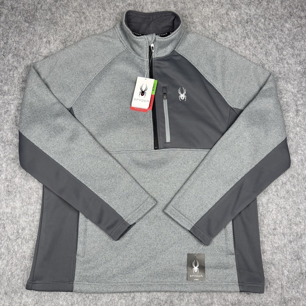 Spyder NWT Pullover Mens XL Gray 1/4 Zip Fleece Lined Ski Colorblock Long Sleeve